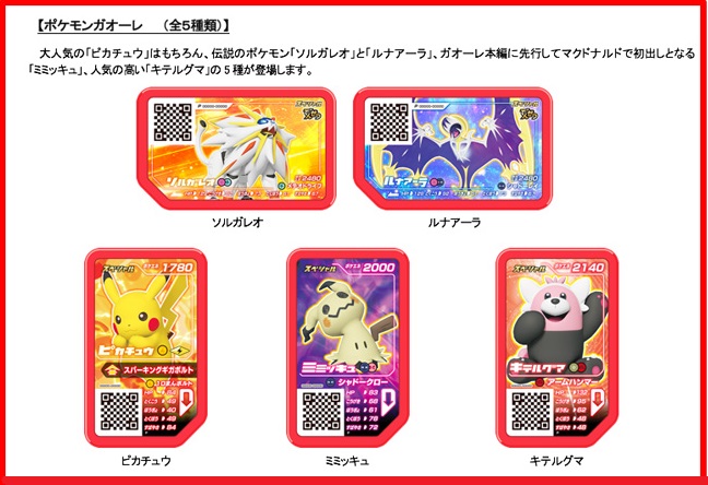 ハッピーセット「ポケモンガオーレ」5種類ディスクカード2017年9月1日
