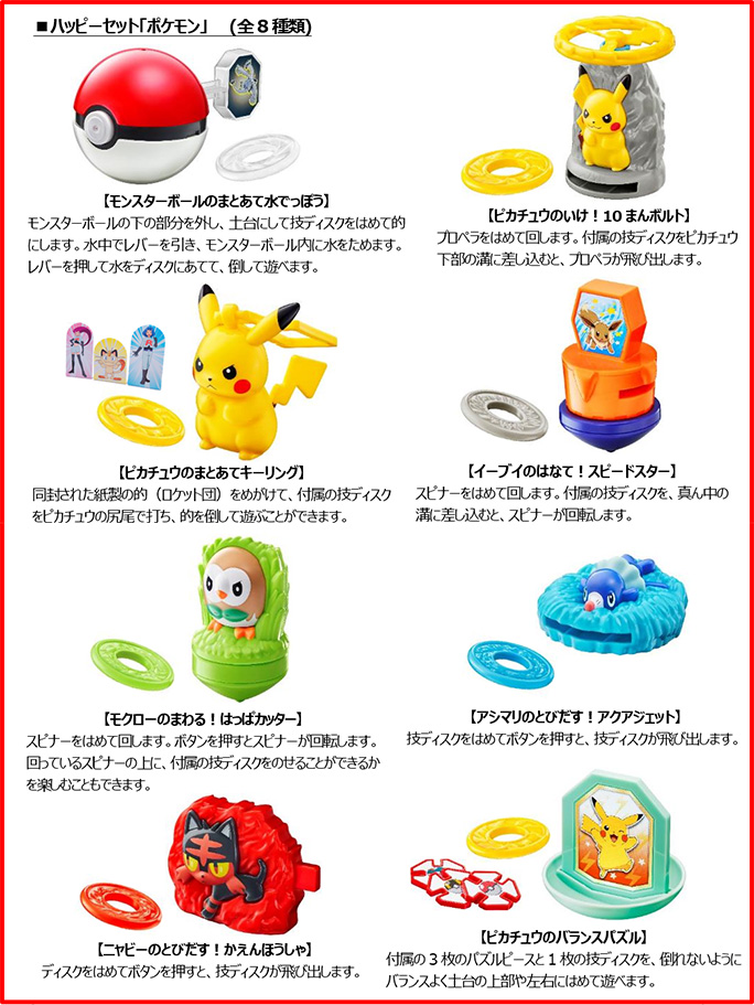 マクドナルドハッピーセット「ポケモン」8種類おもちゃ2018年7月6日